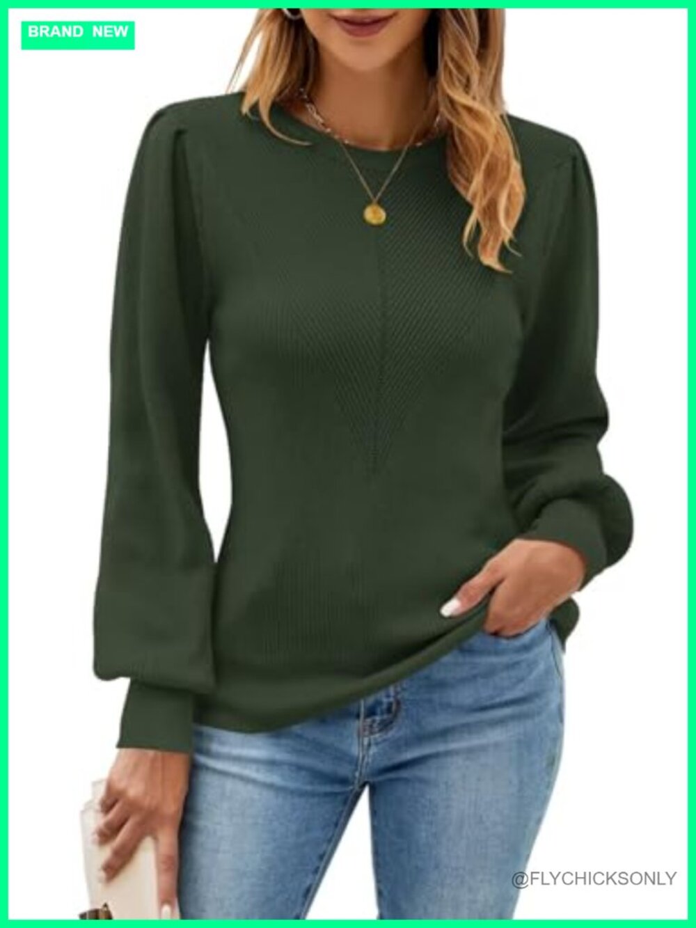 Womens Long Sleeve Ribbed Knit Sweater Crewneck Slim Fit Pullover Jumper Top